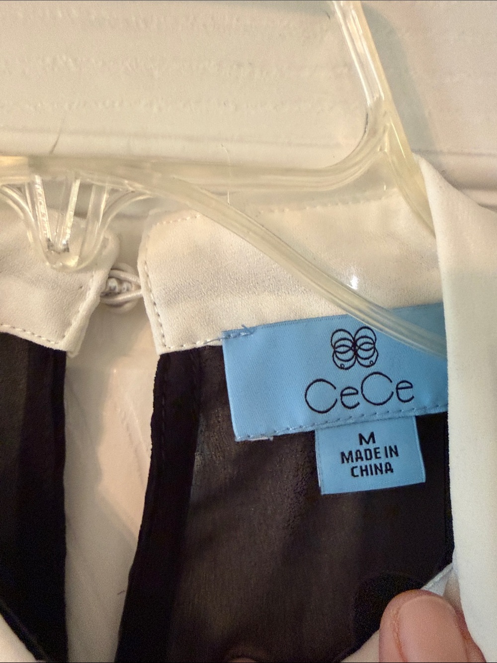 CeCe Black Sleeveless Blouse with White Tie Collar size M length 26” bust 36” - Picture 3 of 8